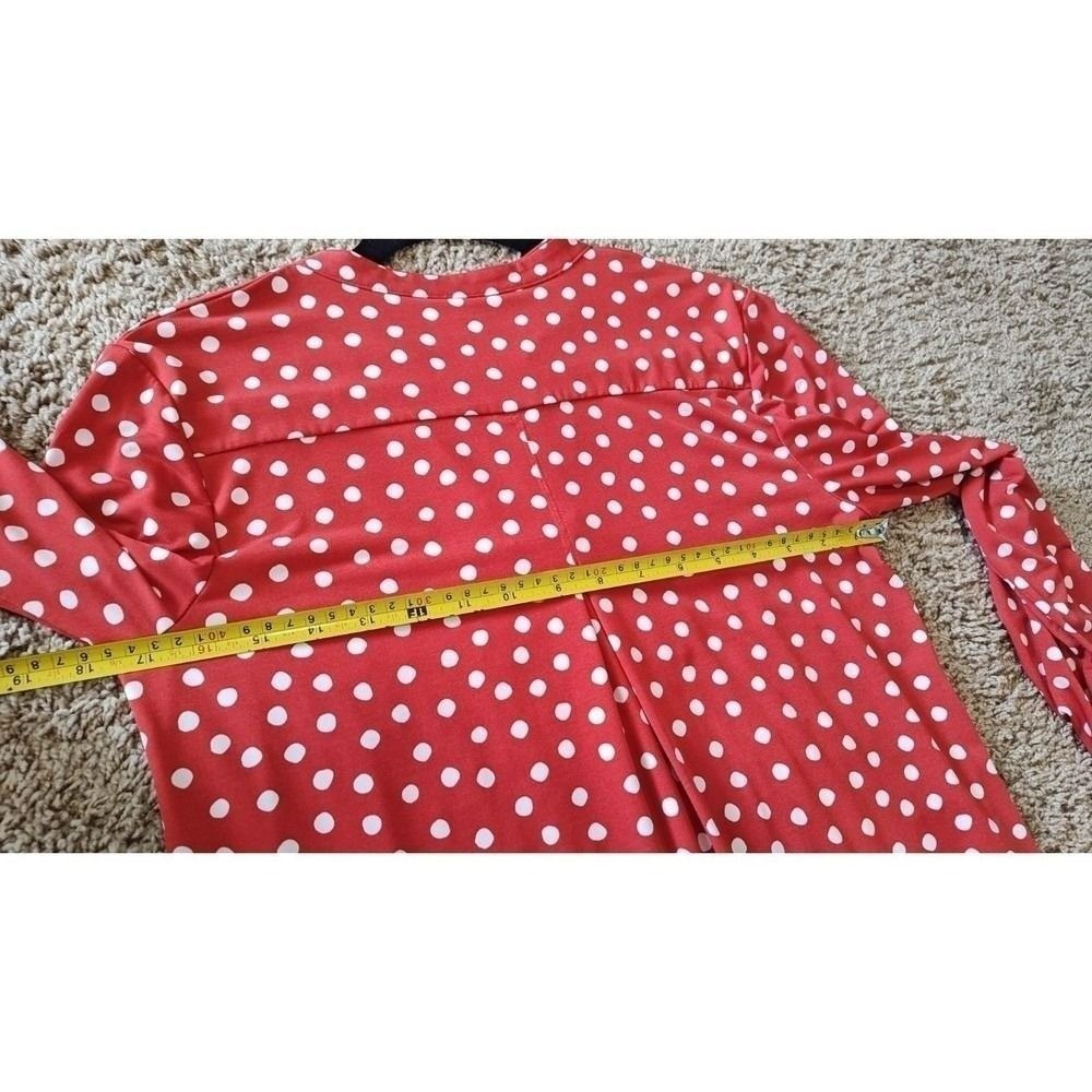 women Cato Polka Dot V-Neck Blouse Size S Red Used Retro Classic Round Hem - Picture 11 of 12